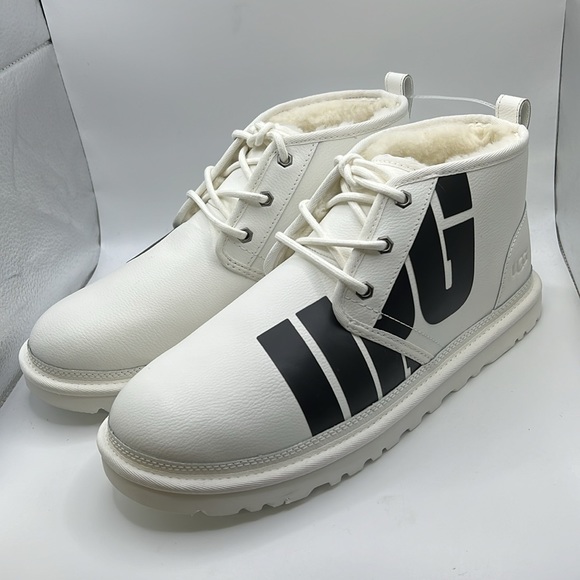 NWT Ugg Neumel Chopd Boots Chukka Shoes White Black Wool Fur Mens Size 11 - Picture 3 of 15
